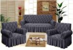 Set huse elastice canapea si fotolii, model Jacquard, Gri inchis
