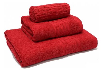 Set 3 Prosoape de Baie Bumbac 100%, Roșu, Model Grecesc, Ultra-Absorbante, 500 gr