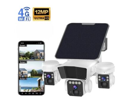 Cameră de Supraveghere Solară 4G, 12MP, Viziune Nocturnă Color, Stocare Cloud & SD, IP66